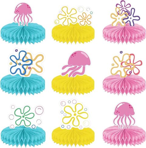 الأصفر الكرتون 3D العسل المركزية بيكيني زهرة قنديل البحر الجدول المركزية تحت البحر فقاعة الجدول القبعات العالية مع 9 تصاميم لموضوع المحيط عيد ميلاد حزب استحمام الطفل زينة الزفاف in Kuwait