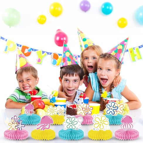 الأصفر الكرتون 3D العسل المركزية بيكيني زهرة قنديل البحر الجدول المركزية تحت البحر فقاعة الجدول القبعات العالية مع 9 تصاميم لموضوع المحيط عيد ميلاد حزب استحمام الطفل زينة الزفاف in Kuwait