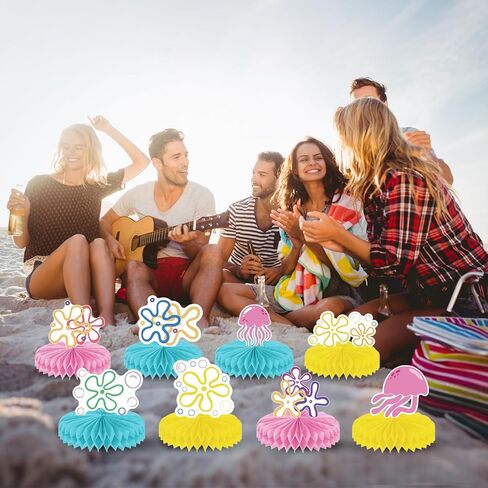 الأصفر الكرتون 3D العسل المركزية بيكيني زهرة قنديل البحر الجدول المركزية تحت البحر فقاعة الجدول القبعات العالية مع 9 تصاميم لموضوع المحيط عيد ميلاد حزب استحمام الطفل زينة الزفاف in Kuwait