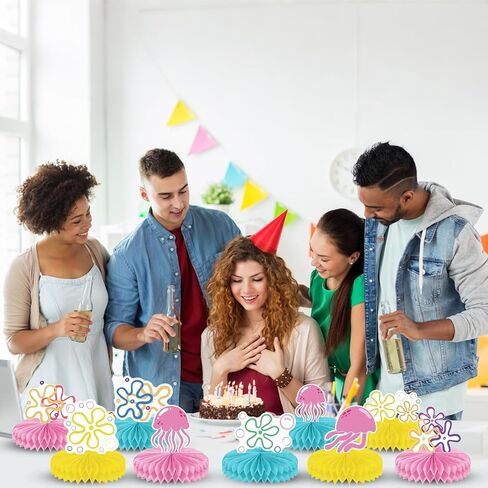 الأصفر الكرتون 3D العسل المركزية بيكيني زهرة قنديل البحر الجدول المركزية تحت البحر فقاعة الجدول القبعات العالية مع 9 تصاميم لموضوع المحيط عيد ميلاد حزب استحمام الطفل زينة الزفاف in Kuwait