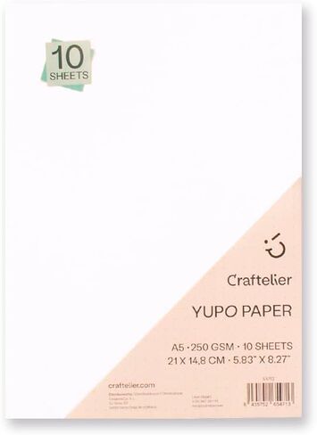 Craftelier - Yupo 12"x12" Paper | Non-Porous Synthetic Paper for Alcohol-Based Inks | Smooth Surface, Easy to Cut or Die-Cut | 10 Sheets (250 g/m²) | 30,5 x 30,5 cm (12" x 12") in Saudi Arabia