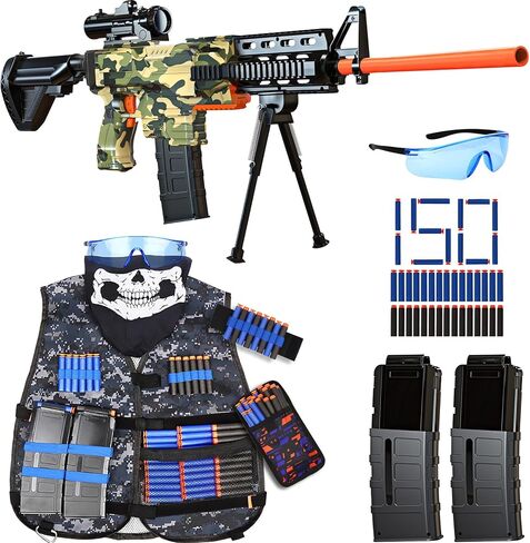 Toy Gun Automatic Sniper Rifle -3 Modes Toy Foam Blasters with Tactical Vest, Bipod, 2 Clips and 150 Darts, Electric Toys for Adults Boys Age 8-12 Gifts for Birthday Xmas in Saudi Arabia