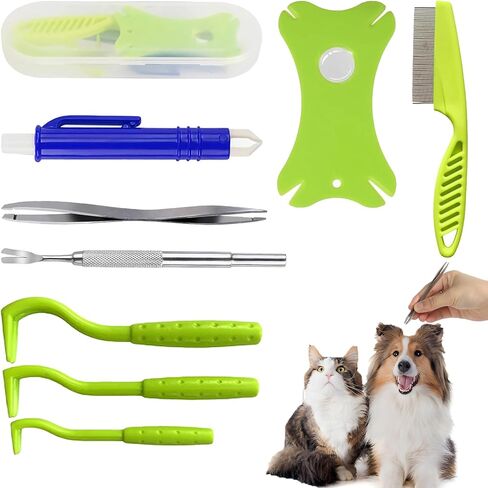 Tick Removal Tool 8 in 1 with Storage Box, Flea Comb, Magnifying Glass, Tick Tweezers, Dog Tick Remover Tool Tick Removal Kit Tick Removal Tool for Dogs Cats Pet Tick Comb in Saudi Arabia