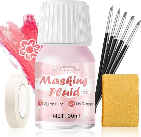 سائل قناع للرسم بالألوان المائية، قناع سائل للرسم مع 5 أقلام سيليكون وشريط لاصق وممحاة، سهل التقشير، سريع الجفاف يستخدم للحبر والغواش ومستلزمات الفنون الجميلة والحرف اليدوية، وردي، 30 مل in Kuwait