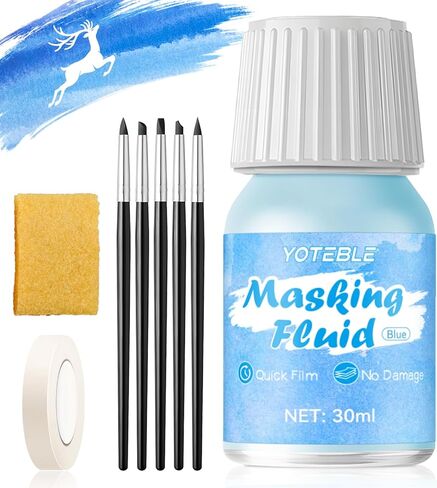 Masking Fluid for Watercolor Painting, Liquid Masking for Painting with 5 Silicone Pens & Masking Tape & Eraser, Easy Peel, Fast Drying Use to Ink, Gouache, Fine Arts & Crafts Supplies, Pink, 30ml in Saudi Arabia