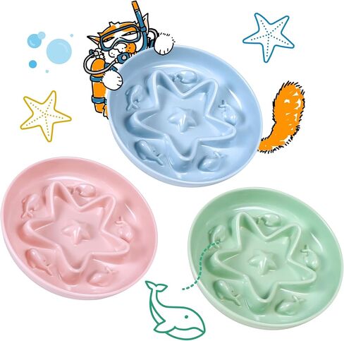 3 Pcs Cat Slow Feeder Bowl – Whisker Friendly Melamine Puzzle Feeding Cat Bowl for Slow Eating – Wet & Dry Food – Dishwasher Safe, Lightweight, Non-Slip (Blue+Pink+Green, 6.3'') in Saudi Arabia