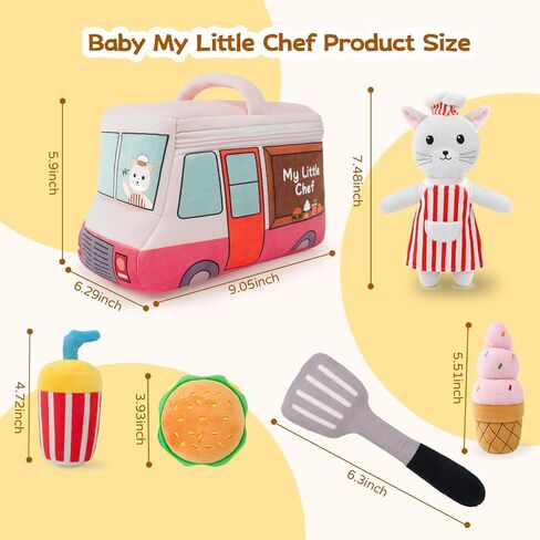 Stuffed Plush Chef Kit for Baby Toddler, 6-Piece My Little Playset, Sensory Pretend Play Toy with Food Truck/Cat Chef/Spatula, Boy Girl Infant Newborn Gifts in Saudi Arabia