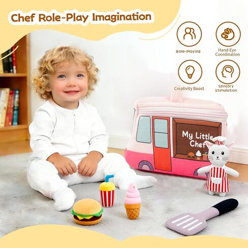 Stuffed Plush Chef Kit for Baby Toddler, 6-Piece My Little Playset, Sensory Pretend Play Toy with Food Truck/Cat Chef/Spatula, Boy Girl Infant Newborn Gifts in Saudi Arabia