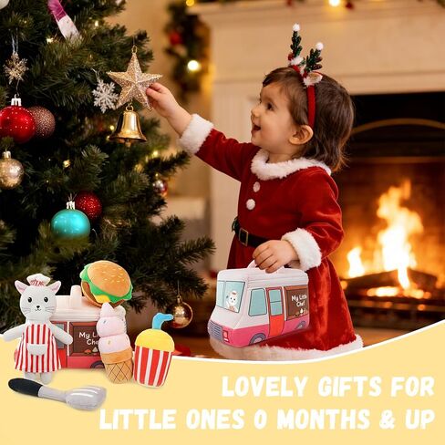 Stuffed Plush Chef Kit for Baby Toddler, 6-Piece My Little Playset, Sensory Pretend Play Toy with Food Truck/Cat Chef/Spatula, Boy Girl Infant Newborn Gifts in Saudi Arabia