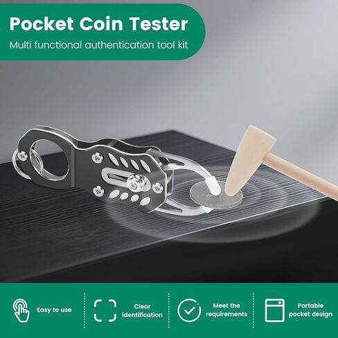 مجموعة اختبار رنين الجيب LZVXTYM، أداة اختبار رنين التغيير الذهبية والفضية المحمولة، أجزاء اختبار رنين العملات المعدنية للجيب مع مطرقة وعدسة مكبرة لهواة التجميع in Kuwait