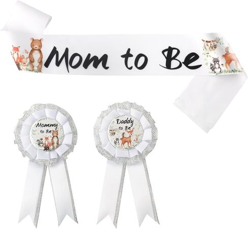 Safari Jungle Mom and Dad to Be Pin، ووشاح استحمام الطفل ودبوس Mom to Be & Daddy to Be Corsage وMommy to Be وشاح لحفلات استقبال المولود الجديد in Saudi Arabia