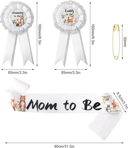 Safari Jungle Mom and Dad to Be Pin، ووشاح استحمام الطفل ودبوس Mom to Be & Daddy to Be Corsage وMommy to Be وشاح لحفلات استقبال المولود الجديد in Saudi Arabia
