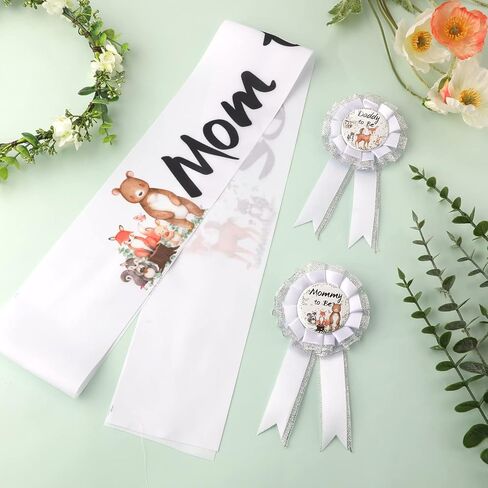 Safari Jungle Mom and Dad to Be Pin، ووشاح استحمام الطفل ودبوس Mom to Be & Daddy to Be Corsage وMommy to Be وشاح لحفلات استقبال المولود الجديد in Saudi Arabia