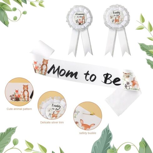 Safari Jungle Mom and Dad to Be Pin، ووشاح استحمام الطفل ودبوس Mom to Be & Daddy to Be Corsage وMommy to Be وشاح لحفلات استقبال المولود الجديد in Saudi Arabia