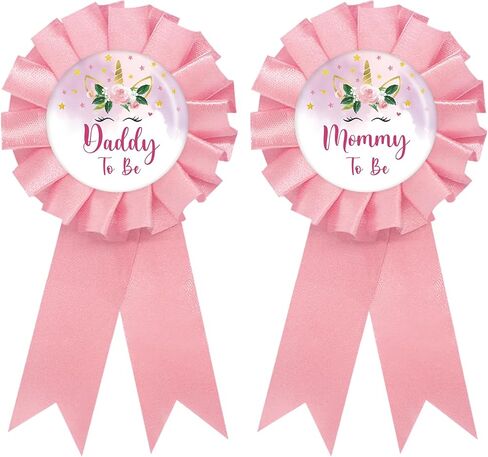 Unicorn Mom to Be Tinplate Badge Pin, Unicorn Dad to Be Pin, Gender Reveal Button for New Parents, Pink Rosette Mom to Be Award Ribbon, Floral Unicorn Baby Shower Party Favors in Kuwait