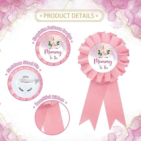 Unicorn Mom to Be Tinplate Badge Pin, Unicorn Dad to Be Pin, Gender Reveal Button for New Parents, Pink Rosette Mom to Be Award Ribbon, Floral Unicorn Baby Shower Party Favors in Kuwait