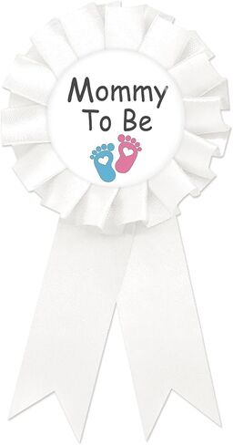 Footprint Mom to Be Tinplate Badge Pin, Mom to Be Pin for Women, Footprint Gender Reveal Brooch Button Pin, White Rosette New Mom Button for Baby Shower/Newborn Baby Party Celebration in Kuwait