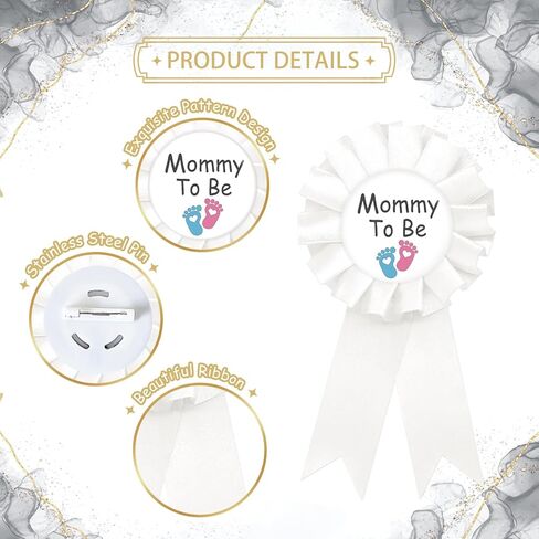 Footprint Mom to Be Tinplate Badge Pin, Mom to Be Pin for Women, Footprint Gender Reveal Brooch Button Pin, White Rosette New Mom Button for Baby Shower/Newborn Baby Party Celebration in Kuwait