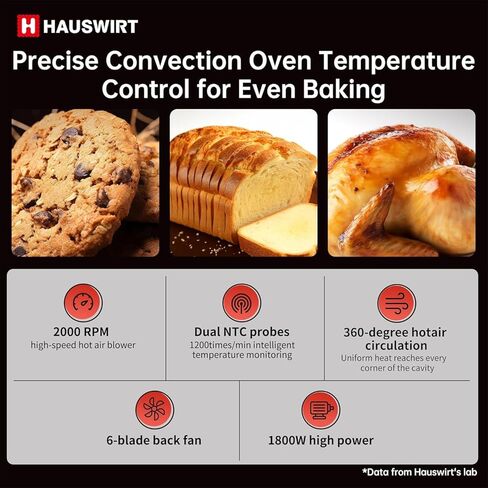 Hauswirt Air Fryer Toaster Oven, 42 Qt Extra Large Countertop Convection Oven, Dual NTC Precise Control for Even Browning, Split Screen Color Display with 8 Presets & Smart Timer in Saudi Arabia