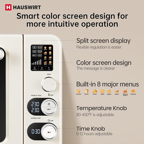 Hauswirt Air Fryer Toaster Oven, 42 Qt Extra Large Countertop Convection Oven, Dual NTC Precise Control for Even Browning, Split Screen Color Display with 8 Presets & Smart Timer in Saudi Arabia