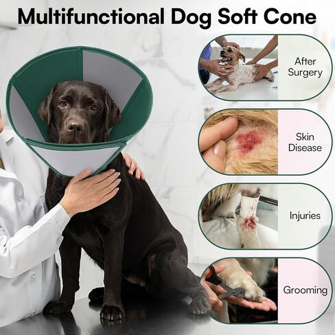 Queenmore Large Dog Cone, Dog Cones for Large Dogs, Comfy Cone Collar Alternative After Surgery, Comfortable Recovery E-Collar for Pets to Stop Licking Wound Healing (Dark Green,XL) in Saudi Arabia