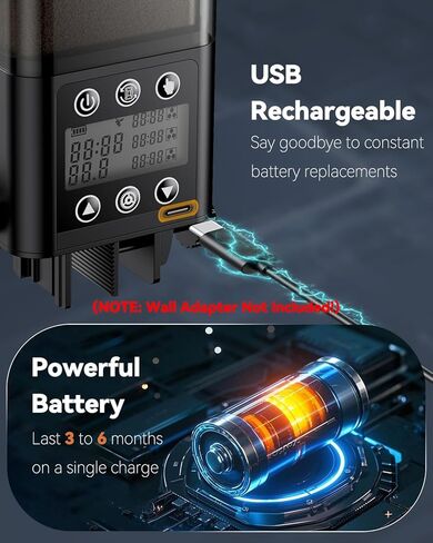 وحدة تغذية حوض السمك الأوتوماتيكية من Pawfly، موزع طعام تلقائي قابل لإعادة الشحن عبر USB سعة 320 مل مع مؤقت، وحدة تغذية قابلة للتعديل للعطلات للكريات والحبيبات والمساحيق in Saudi Arabia