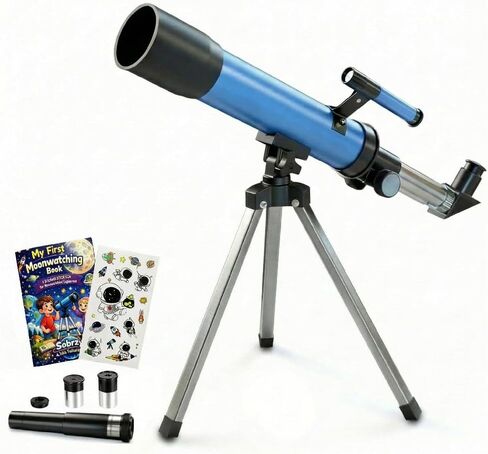 Telescope for Kids 8–12, Beginner Kids Telescope 50mm Aperture with Tripod, 2 Eyepieces & Finder Scope, 100x Magnification, STEM Educational Gift for Boys & Girls, Blue in Saudi Arabia