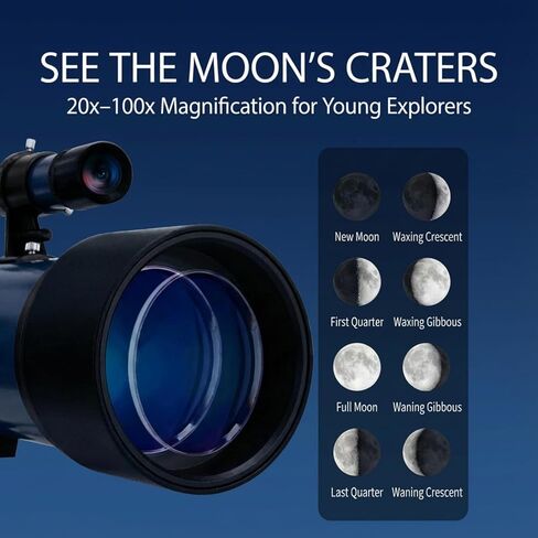 Telescope for Kids 8–12, Beginner Kids Telescope 50mm Aperture with Tripod, 2 Eyepieces & Finder Scope, 100x Magnification, STEM Educational Gift for Boys & Girls, Blue in Saudi Arabia