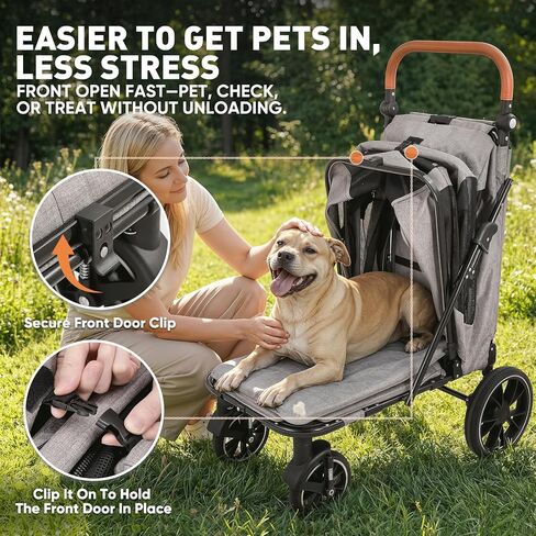 Magshion Heavy-Duty Dog Stroller for Large Dogs, Up to 100 lbs, with Ramp & Adjustable Handle, Dual Entry, Breathable Mesh, One-Step Brake, Storage Pocket for Senior Pets, Gray in Kuwait