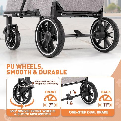 Magshion Heavy-Duty Dog Stroller for Large Dogs, Up to 100 lbs, with Ramp & Adjustable Handle, Dual Entry, Breathable Mesh, One-Step Brake, Storage Pocket for Senior Pets, Gray in Kuwait