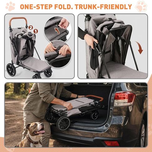 Magshion Heavy-Duty Dog Stroller for Large Dogs, Up to 100 lbs, with Ramp & Adjustable Handle, Dual Entry, Breathable Mesh, One-Step Brake, Storage Pocket for Senior Pets, Gray in Kuwait