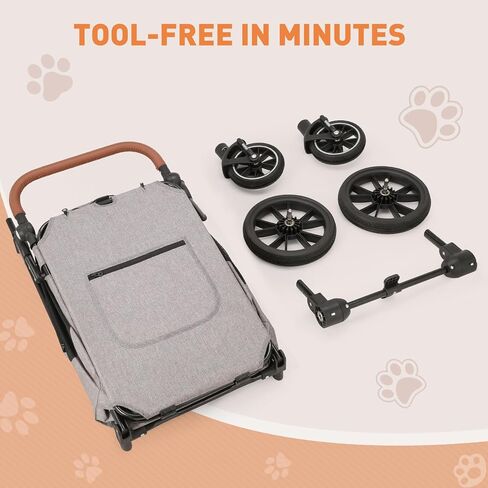 Magshion Heavy-Duty Dog Stroller for Large Dogs, Up to 100 lbs, with Ramp & Adjustable Handle, Dual Entry, Breathable Mesh, One-Step Brake, Storage Pocket for Senior Pets, Gray in Kuwait