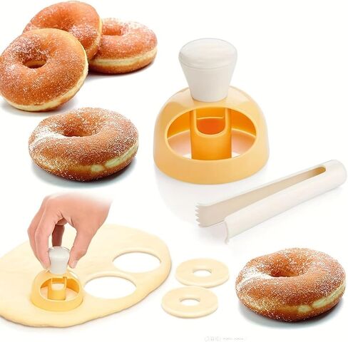 Non-Stick Easy Donut Making Kit | PP Plastic Cutter and Dipping Tongs, Suitable for Home Baking in Saudi Arabia