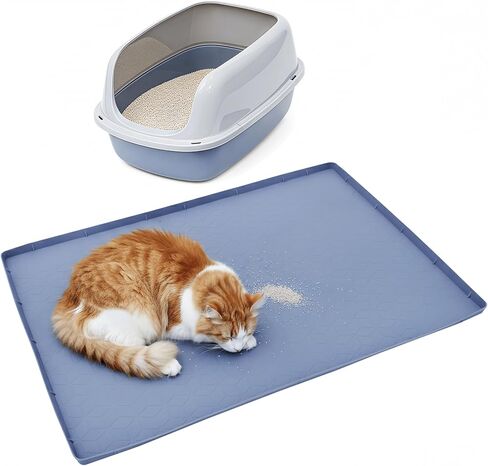 Waterproof Cat Litter Mat, Large Silcone Trapper for Litter Box & Food Bowls, Durable Kitty Floor Mat Diamond, Easy to Clean (31"X22"- Grey) in Saudi Arabia