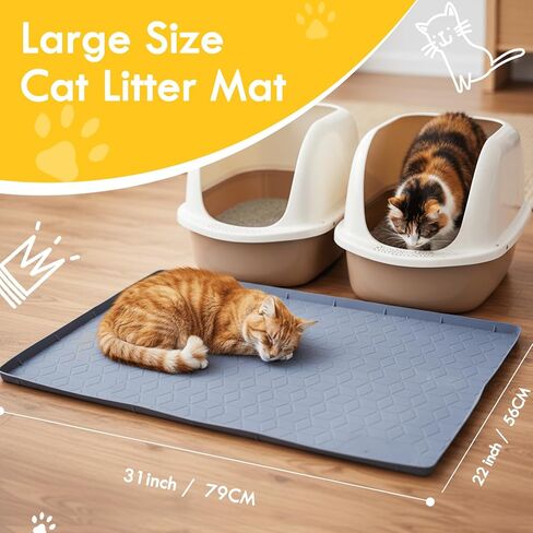 Waterproof Cat Litter Mat, Large Silcone Trapper for Litter Box & Food Bowls, Durable Kitty Floor Mat Diamond, Easy to Clean (31"X22"- Grey) in Saudi Arabia