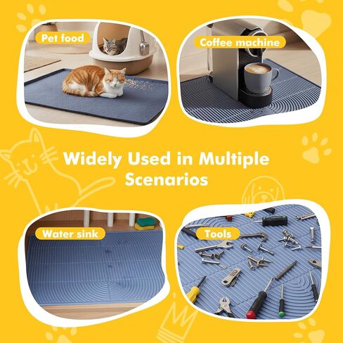 Waterproof Cat Litter Mat, Large Silcone Trapper for Litter Box & Food Bowls, Durable Kitty Floor Mat Diamond, Easy to Clean (31"X22"- Grey) in Saudi Arabia
