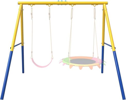 مجموعة Swing 5 في 1 في الفناء الخلفي للأطفال الذين تتراوح أعمارهم بين 3-8 | Playset في الهواء الطلق مع شريحة ، مقعدين آمنين الأرجوحة ، حلقات كرة السلة والجمباز | إطار HDPE والصلب الشاق in Kuwait