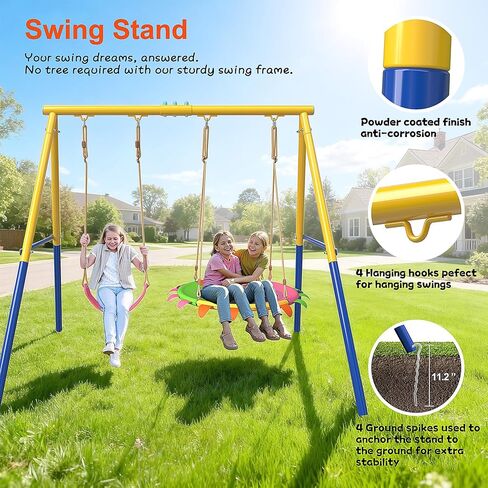 مجموعة Swing 5 في 1 في الفناء الخلفي للأطفال الذين تتراوح أعمارهم بين 3-8 | Playset في الهواء الطلق مع شريحة ، مقعدين آمنين الأرجوحة ، حلقات كرة السلة والجمباز | إطار HDPE والصلب الشاق in Kuwait