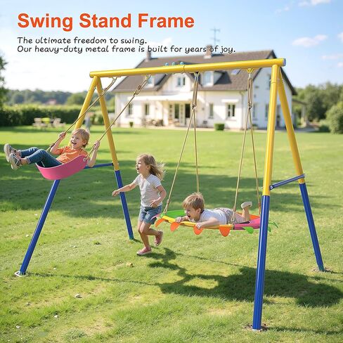 مجموعة Swing 5 في 1 في الفناء الخلفي للأطفال الذين تتراوح أعمارهم بين 3-8 | Playset في الهواء الطلق مع شريحة ، مقعدين آمنين الأرجوحة ، حلقات كرة السلة والجمباز | إطار HDPE والصلب الشاق in Kuwait