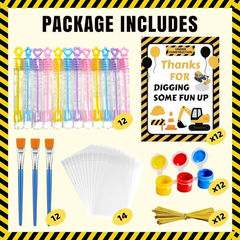 12 PCS Construction Party Favors & DIY Craft Kit - Unfinished Wooden Truck Painting Set with Bubble Wands, Paints, Brushes & Cards - Birthday Party Favors for Kids, Boys & Girls, Classroom Rewards in Saudi Arabia