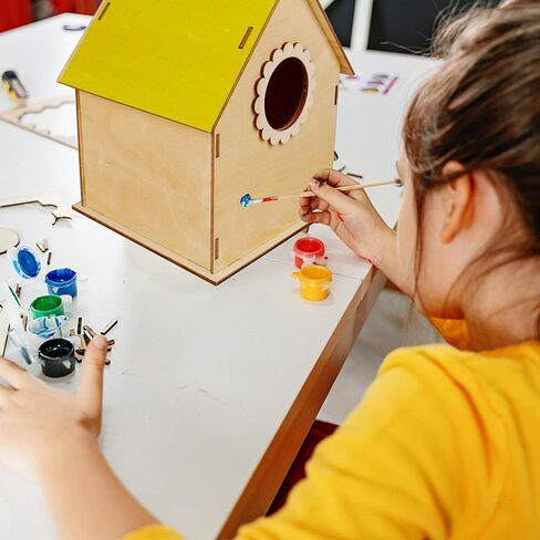 ألعاب خشبية من Glintoper Art Craft للأطفال، مجموعة من 4 قطع من أدوات بيت الطيور DIY تجميع خشبي DIY، بناء وطلاء بيت الطيور، بما في ذلك الدهانات والفرش، والفنون الخشبية للفتيات والأولاد والأطفال الصغار in Kuwait