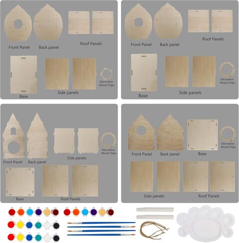 ألعاب خشبية من Glintoper Art Craft للأطفال، مجموعة من 4 قطع من أدوات بيت الطيور DIY تجميع خشبي DIY، بناء وطلاء بيت الطيور، بما في ذلك الدهانات والفرش، والفنون الخشبية للفتيات والأولاد والأطفال الصغار in Kuwait
