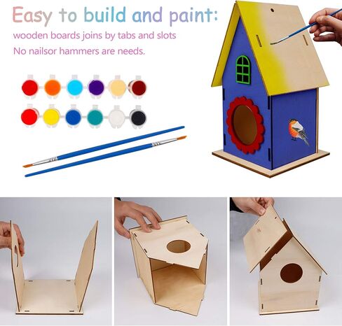 ألعاب خشبية من Glintoper Art Craft للأطفال، مجموعة من 4 قطع من أدوات بيت الطيور DIY تجميع خشبي DIY، بناء وطلاء بيت الطيور، بما في ذلك الدهانات والفرش، والفنون الخشبية للفتيات والأولاد والأطفال الصغار in Kuwait
