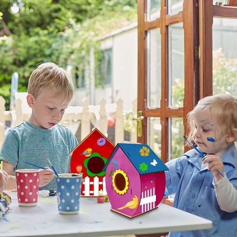 ألعاب خشبية من Glintoper Art Craft للأطفال، مجموعة من 4 قطع من أدوات بيت الطيور DIY تجميع خشبي DIY، بناء وطلاء بيت الطيور، بما في ذلك الدهانات والفرش، والفنون الخشبية للفتيات والأولاد والأطفال الصغار in Kuwait