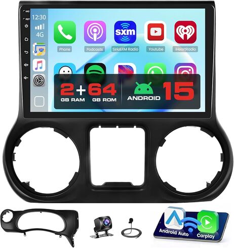 ستيريو سيارة 10.1 بوصة Android 13 لراديو Jeep Wrangler 2011 2012 2013 2014 مع Apple Carplay Android Auto، 2G+64G راديو السيارة بلوتوث، GPS Navi، WiFi، Mirror Link، HiFi، SWC، كاميرا احتياطية in Kuwait
