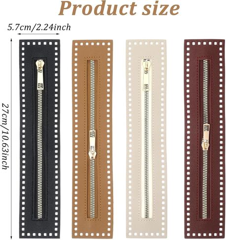 TIESOME 4 Pcs Crochet Zipper with Holes, 10.63 Inch PU Leather Zipper Frame, Close End Leather Sewing Zippers, Handmade Bag Zippers for DIY Crochet Purse, Handbag, Jeans & Handicraft in Saudi Arabia