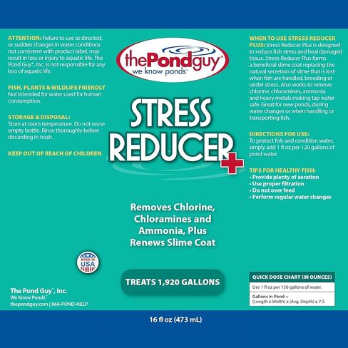 The Pond Guy Stress Reducer Plus، إزالة الكلور والكلورامين والأمونيا من الماء، والحفاظ على صحة الأسماك وحماية معطف الوحل، معالجة سهلة، 1 جالون in Kuwait