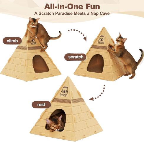 Cat House for Indoor Cats, Cozy Felt Cat Bed Cave, Scratch Resistant Cat Hideaway with Fun Pharaoh Headdress, 17x17x20 Inches in Kuwait