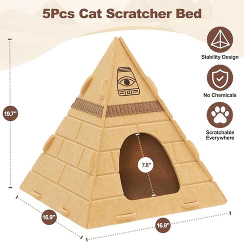 Cat House for Indoor Cats, Cozy Felt Cat Bed Cave, Scratch Resistant Cat Hideaway with Fun Pharaoh Headdress, 17x17x20 Inches in Kuwait