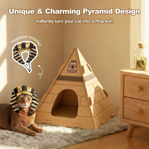 Cat House for Indoor Cats, Cozy Felt Cat Bed Cave, Scratch Resistant Cat Hideaway with Fun Pharaoh Headdress, 17x17x20 Inches in Kuwait